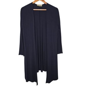 MM Lafleur Womens Navy Blue Open Front Slit Sides Lightweight Cardigan Large